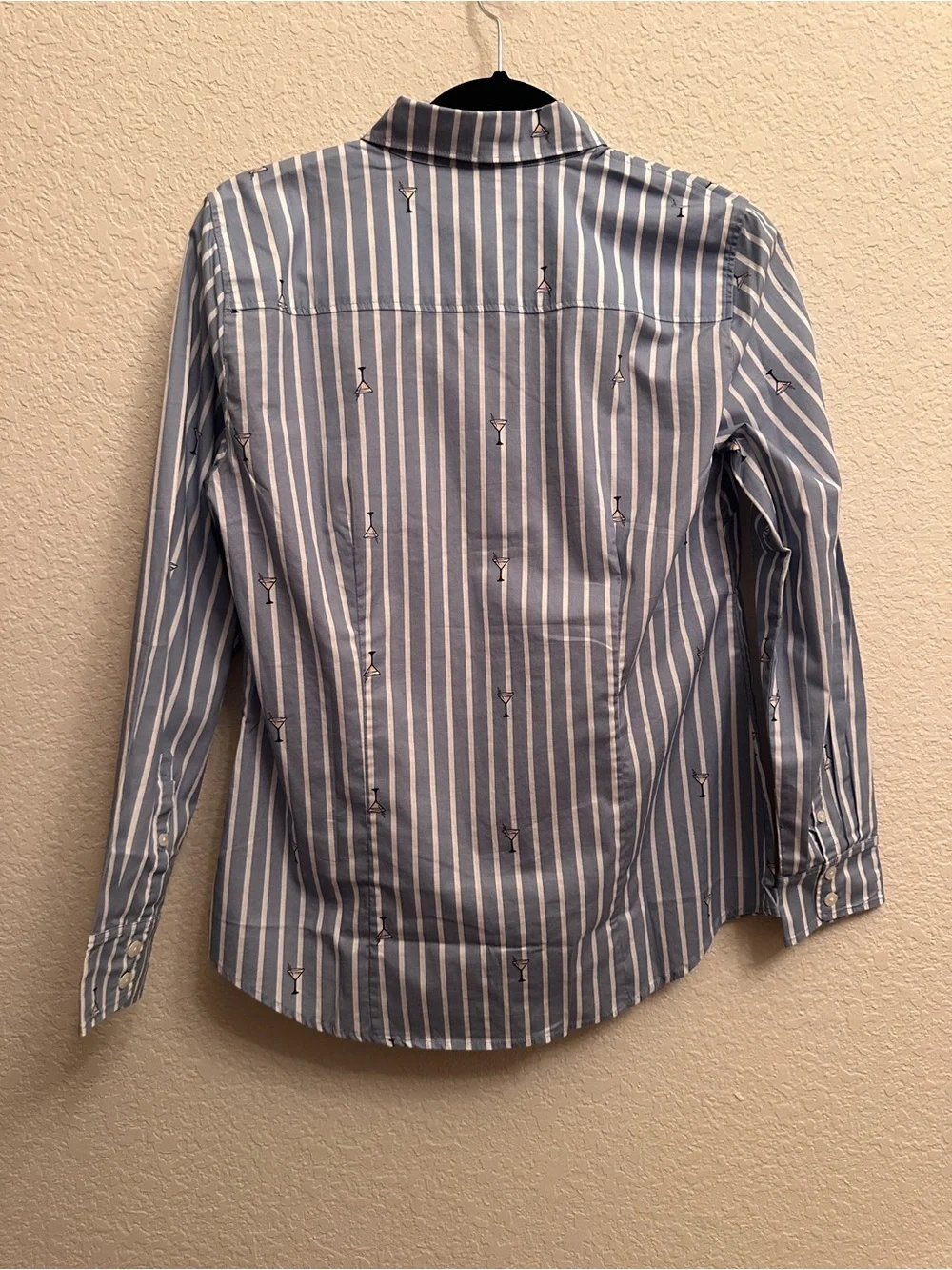 J. Crew Light Blue and White Striped Button-Down Shirt with Embroidered Motif